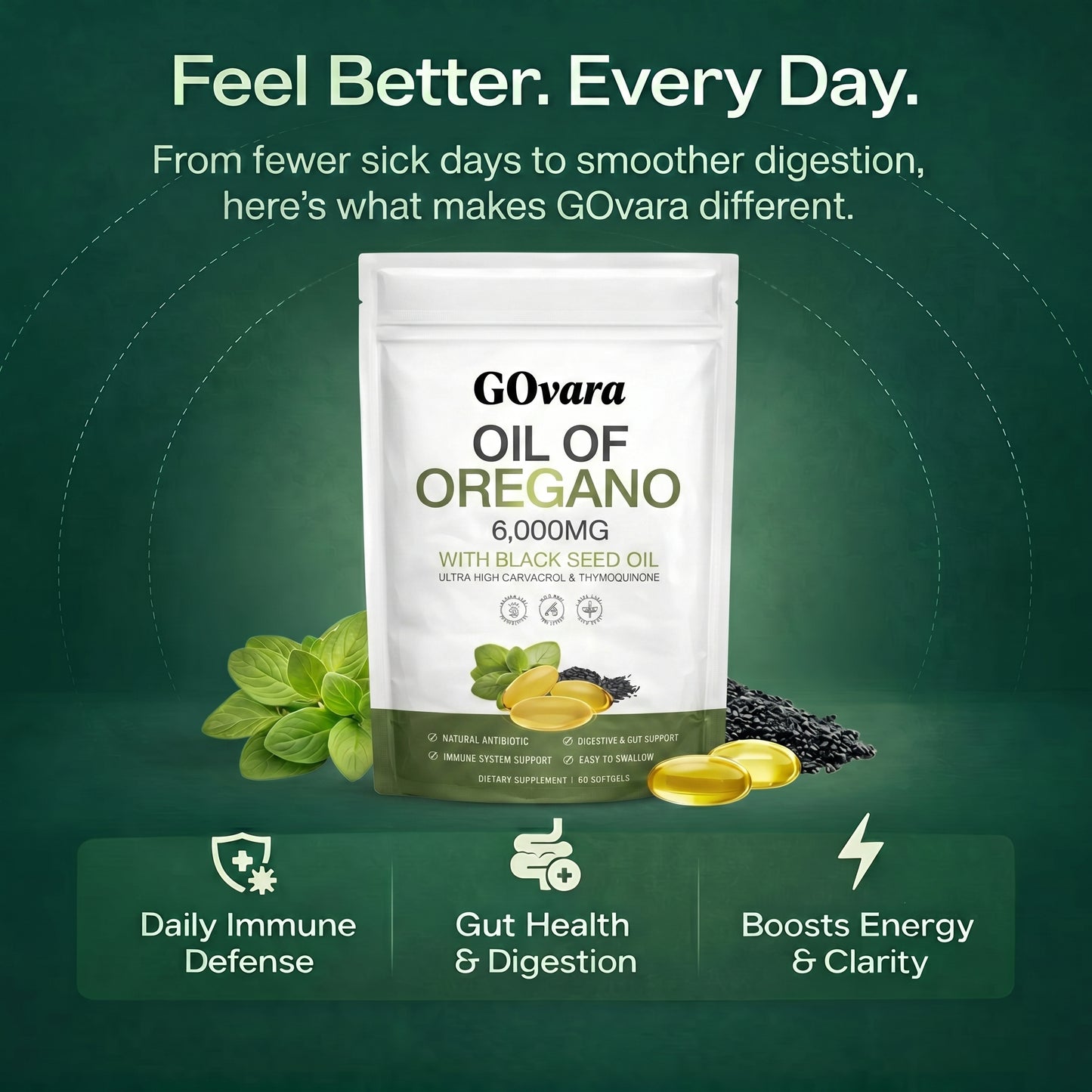 GOvara Oil of Oregano & Black Seed Oil Softgels